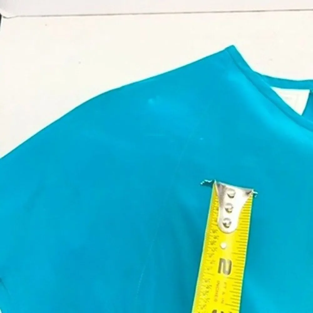 Silk Studio Petite By Claude Bennett Flutter Sleeve Teal Silk Top Womens Size XS